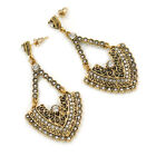 Vintage Inspired Chandelier Crystal Earrings In Aged Gold Tone - 60mm L