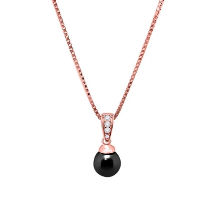 1.05 Ct Created Black Pearl&Natural Diamond Pendant Necklace for Women in10KGold - Image 1 of 4