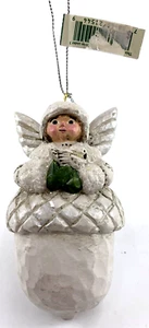 Pam Schifferl Christmas Ornament White Angel On Acorn Holding a Dove 4" Fork Art - Picture 1 of 10