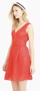 Pretty! J.CREW Lace Dress Fit Flare Christmas  Striped Eyelet Red Orange 16T - Picture 1 of 12
