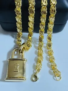 Pure Au750 18K Real Gold Chain 5mm Damascus Padlock Necklace 13.7g 17.6/18 inch - Picture 1 of 24