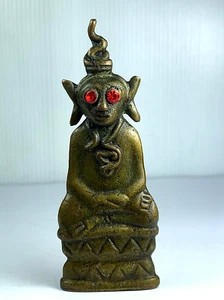 OLD BRASS RED EYE NGANG YANT STATUE GAMBLING LUCK FETISH TALISMAN THAI AMULET - Picture 1 of 24