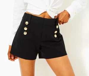NWT Women’s Lilly Pulitzer Parrish 5” High Rise Shorts Gold Button Black Size 00 - Picture 1 of 8