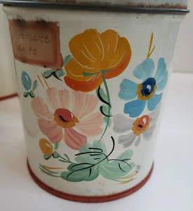Vintage Set of 4 Metal Canisters Floral Poppy Pattern Rustic Farmhouse - Picture 1 of 11