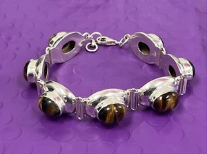 ❤️ Vintage Sterlingsilber - Mexico Tigerauge Kette Panel 7,5" Armband - 30,2 g - Bild 1 von 8