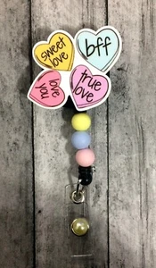 Valentine conversation hearts Candy ID Holder Retractable Badge Nurse RN Medical - Picture 1 of 2