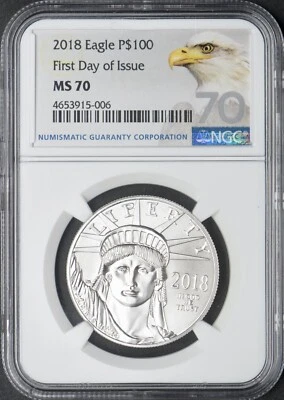 2018 $100 American Platinum Eagle - NGC MS70 FDOI - 70 Label - ✪COINGIANTS✪ - Image 1 of 2