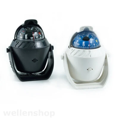 WELLENSHOP 12Volt Bootskompass LED beleuchtet 5° Skala Sonnenschild flüssigkeitsgelagert