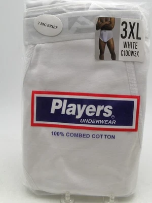 2pr Men's Players White Cotton Briefs Underwear 3X 50-52 - Image 1 of 2