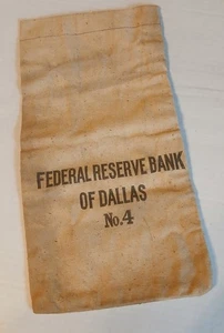 Federal Reserve Bank of Dallas No. 4 Cloth Vintage Bank Bag 12" x 6.5" - Picture 1 of 4