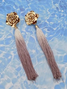 Statement Bellissimi Orecchini a Goccia Nappa Ombra Fiore Tono Oro Tono 17,5 cm Lunghi - Foto 1 di 9