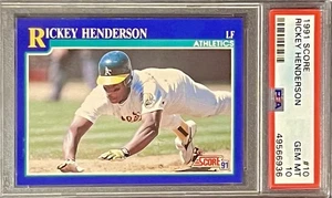 POP 41 PSA 10 Rickey Henderson 1991 Score Horizontal Headfirst Man of Steal HOF - Bild 1 von 3