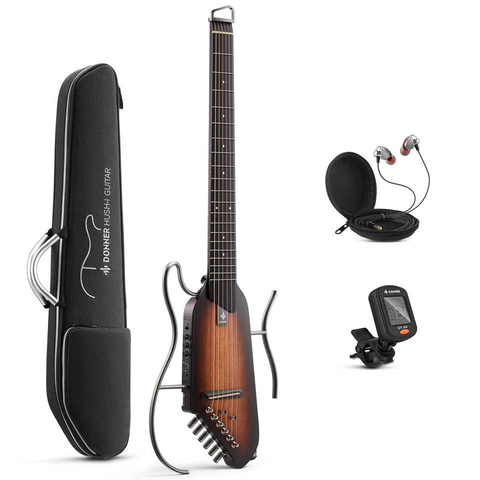 Donner HUSH-I Acoustic Electric Travel Portable Guitar ~ Sunburst