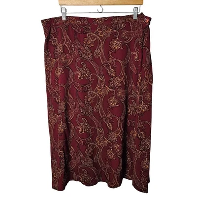 Falda de Seda Jones New York Talla 22 Pequeña Borgoña Estampado Paisley Midi Años 90 De Colección Foto 1 de 4