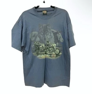 Harley Davidson Wolf Graphic T-Shirt Mens Size L Blue NWT New! Biker Beefy Tee - Picture 1 of 8