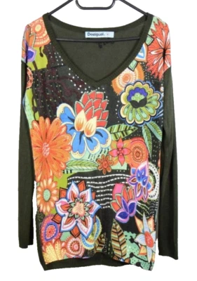 DESIGUAL Mujer Verde Floral JUMPER Tacto Suave | Talla M | Ligero Cuello en V Foto 1 de 4