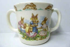 ROYAL DOULTON BUNNYKINS 2 HANDLE NURSERY CHRISTENING CUP MUG MADE IN ENGLAND - Picture 1 of 7