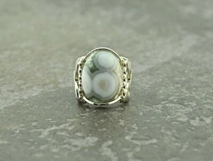 Sterling Silver Ocean Jasper Cabochon Wire Wrapped Ring  - Picture 1 of 10