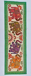Handmade Elephants Embroidered Wall hanging Tapestry Multicolor Cotton India O - Picture 1 of 5