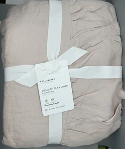 Pottery Barn Belgian Flax Linen Fringe Ruffle Duvet Cover Full/Queen ~ Soft Rose - Picture 1 of 15