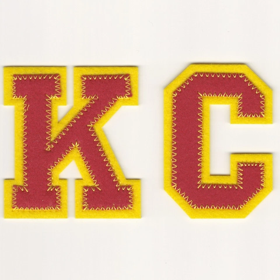 Red Yellow Letter K C Patch Kansas City Felt Varsity Iron on (2 1/2" in) - Image 1 of 1