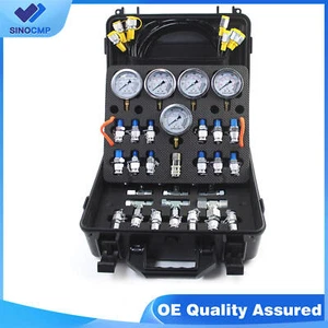 SINOCMP Hydraulic Pressure Test Kit, 5 Gauges 5 Hoses 13 Couplings 14 Connectors - Picture 1 of 10