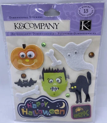 Halloween K&Company Pegatinas Dimensionales 13p Fantasma Feliz Monstruo Calabaza Gato Murciélago Foto 1 de 2