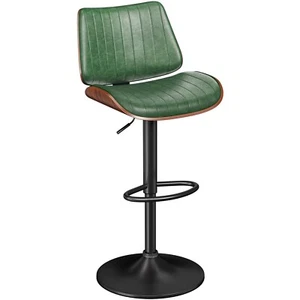 Taburete de bar giratorio ajustable con respaldo de cuero PU para cocina comedor verde 1 pieza - Imagen 1 de 6