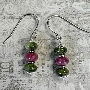 Grape Harvest Stacked Earrings. Silver Tone. Purple Autumn. Green Leaves. S059 - Picture 1 of 2