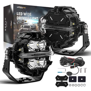 Luces de conducción LED de haz puntual 3,5" cápsula redonda blanca y ámbar DRL todo terreno 160 W - Imagen 1 de 14