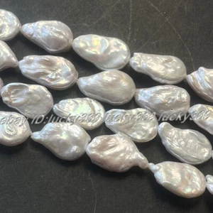Enormes cuentas sueltas de perlas Keshi barrocas planas blancas del Mar del Sur de 18-22 mm hilo de 15" - Imagen 1 de 6