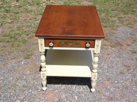 Vintage L. Hitchcock French Provincial Stenciled Harvest End Table Nightstand Cover