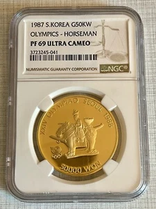 South Korea 1987 Olympics Horseman 50K Won 1 oz Gold NGC PF69 UC Sku# 4168 - Picture 1 of 2