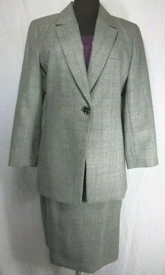 Dana Buchman Gris Lana Falda a Cuadros 14 Traje Chaqueta 10P Eileen Fisher Púrpura Top M Foto 1 de 4