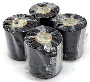Zebra Wax Ribbons 80mm x 450m 2100 Series 02100BK08045 Black Genuine - 4 Rolls - Afbeelding 1 van 8