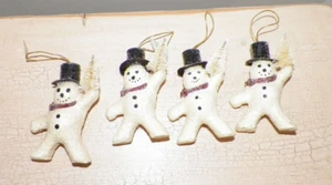 VINTAGE TEENA FLANNER FOUR (4) SNOWMAN ORNAMENTS 2 1/2" - Picture 1 of 4