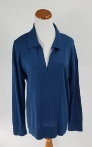 Suéter Talbots Talla Grande L Cuello Johnny Cuello Abierto Lana Merino Azul NUEVO - Imagen 1 de 4