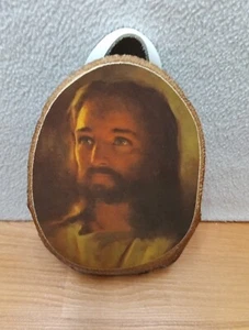 Religious Ornament Wood Slice Slab Picture Plaque Souvenir - Christ  Face NH - Picture 1 of 5