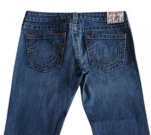TRUE RELIGION sz 31 Women's Bobby Low-Rise Flared Frayed Hem Jeans MINT - Picture 1 of 4