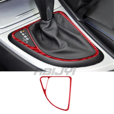 Red Carbon Fiber Interior Gear Shift Cover Trim For BMW 1 Series E82 E88 2008-13 - image 1 of 4