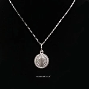 COLGANTE MEDALLA SAN BENITO PLATA DE LEY 12 mm y CADENA PLATA DE LEY - Imagen 1 de 6