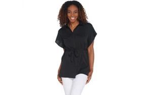 Camisa delantera estilo caftán Joan Rivers negra talla M A306767 QVC - Imagen 1 de 4