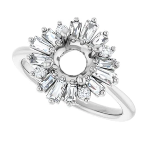 Custom Round 7mm Engagement Women Prong Ring Semi Mounting Solid 14K White Gold - Picture 1 of 6