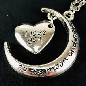 Pendant Necklace I Love You To The Moon And Back on Silver Tone Chain - Picture 1 of 3