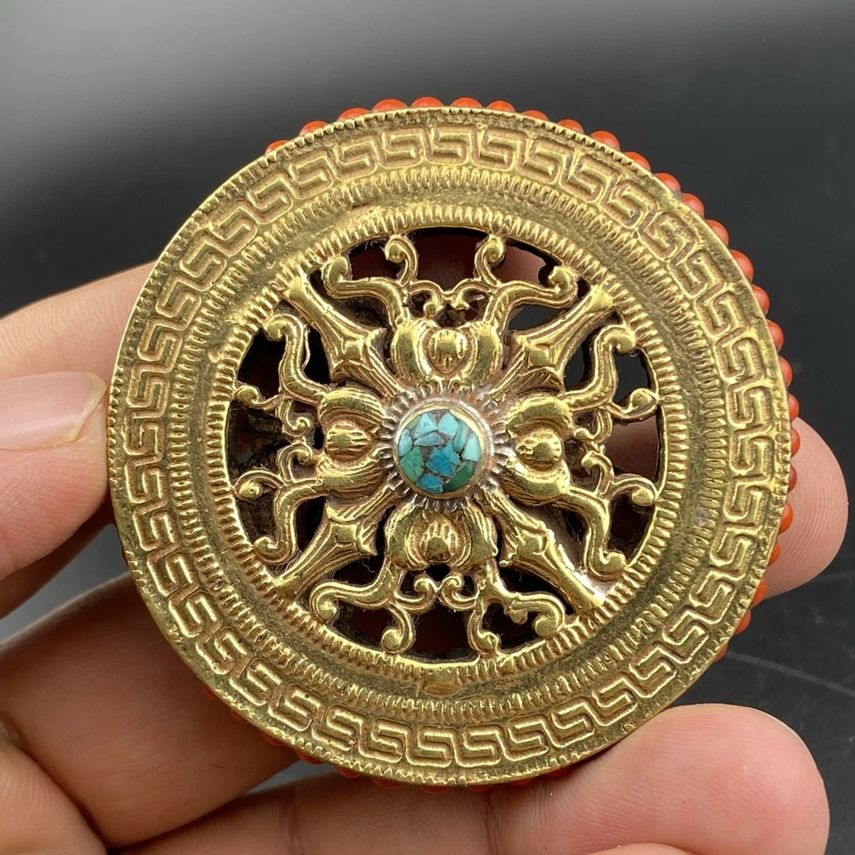 Impresionante abalorio hermoso vintage antiguo único hecho a mano tibetano nepalí incrustación de coral Foto 1 de 4