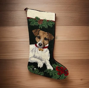 Calza natalizia vintage punto ago Jack Russell Terrier ha bisogno di riparazioni punto - Foto 1 di 8