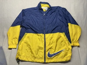 Vintage Nike Windbreaker Jacket Size XL Full Zip 90s Yellow Blue Michigan Colors - Picture 1 of 12
