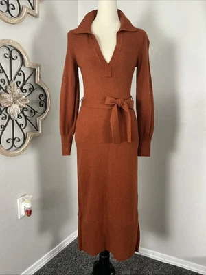 Boden Harriet Knit Midi Dress Burnt Orange Alpaca Wool Blend Collar Size 2P - Image 1 of 4