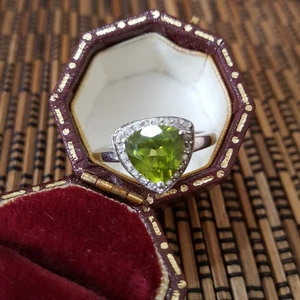 925 Sterling Silver Ring, Genuine Peridot And Topaz Ring, Size O US 7.25 - Picture 1 of 8
