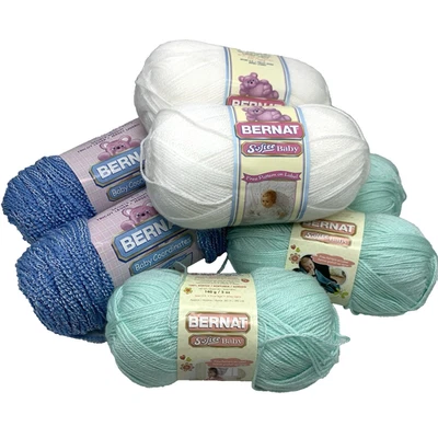 Bernat Softee Baby Coordinates Yarn Lot of 7 Skeins Blue BonBon White Mint Green - Image 1 of 4
